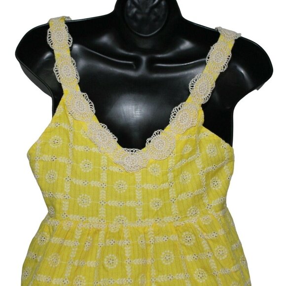 Tibi New York Yellow Halter Sundress Eyelet Crochet Trim Side Pockets Size 6 - Picture 3 of 5